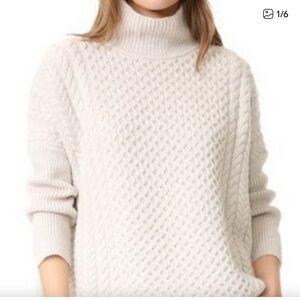 AYR La Square Extra Fine Merino Cable Knit Turtleneck Sweater XS Ivory